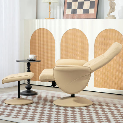 Relaxstoel – Relaxfauteuil – Draaifauteuil – Loungestoel – Fauteuil – 360° Draaibaar – Verstelbare Rugleuning Tot 145° – Beige Synthetisch Metalen Frame