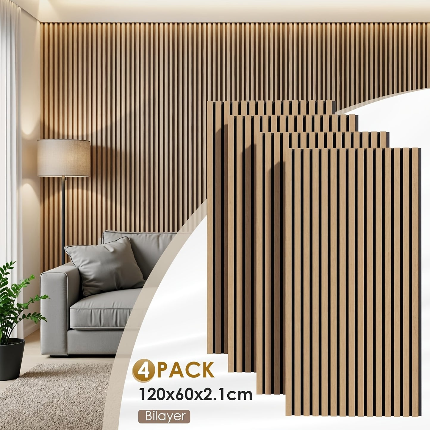 3D Akoestische Wandpanelen – Geluidsdempers – Wandbekleding – Muurdecoratie – Akoestische Panelen – Eiken Kleur – Zelfklevend – 120x60 cm – Set Van 4 – Geluidabsorberend Vilt – 21 mm Dikte