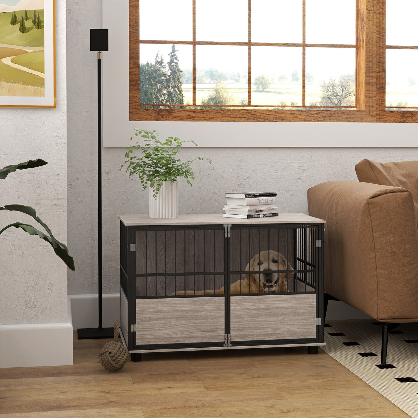 Hondenbench – Hondenkooi – Hondenhok – Benchhuisje – Hondenkennel – Zwart Multiplex – 3 Afsluitbare Deuren – 100x60x68 cm – Geschikt Voor Honden Tot 30 kg