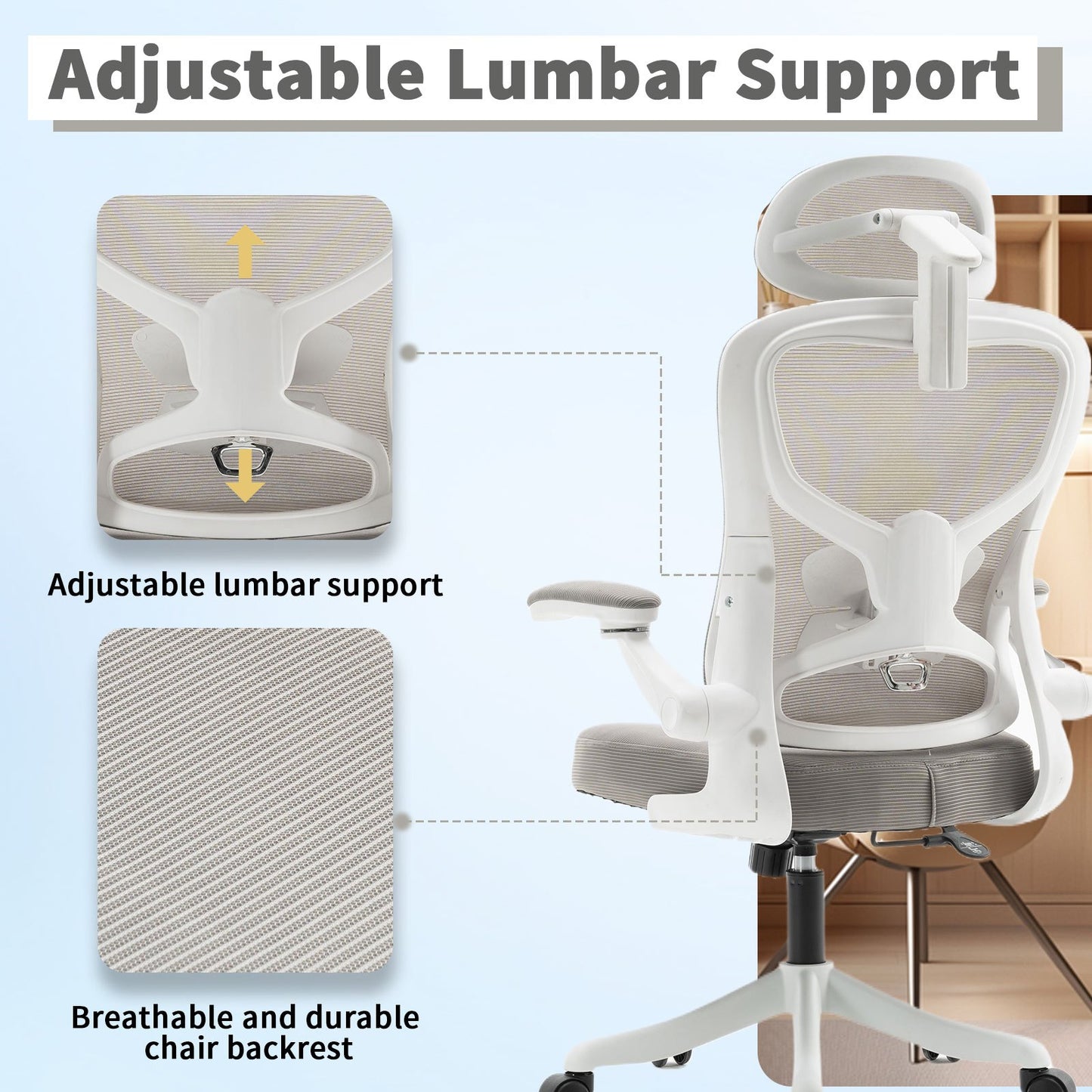 Ergonomic Office Chair, Desk Chair with Adjustable Headrest, Armrests, Lumbar Support, Swivel Chair, Rocker Function, Mesh Executive Chair, Back-Friendly, Office Chair 150 kg
