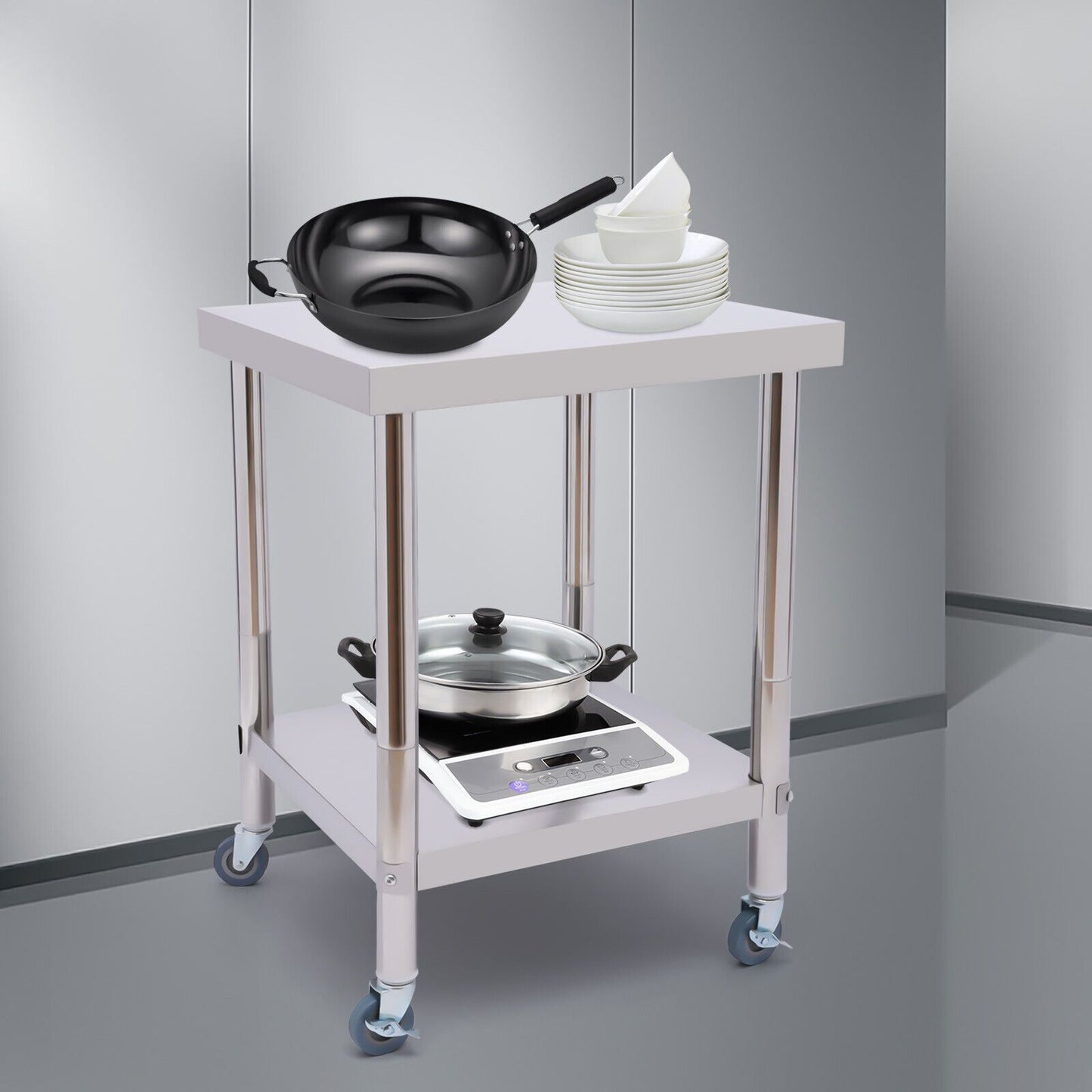 Werktafel – Werkbank – RVS Tafel – Keukentafel – Opbergbank – 60x60 cm – Roestvrij Staal – Draagvermogen 300 kg