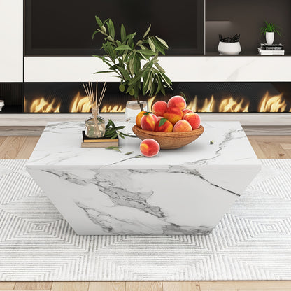 Salontafel – Koffietafel – Bijzettafel – Woonkamertafel – Tafel – Drumvorm – Witte Marmerfineer – 70x70x37 cm