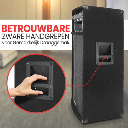 1600W Luidspreker – Subwoofer – PA Speaker – DJ Speaker – Party Speaker – Zwarte 1600 Watt – Dubbele 12-inch Woofers & 4 Tweeters