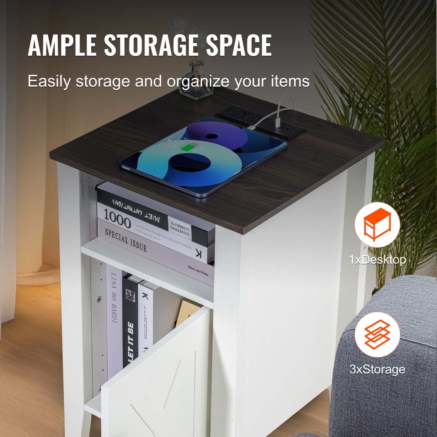 Bijzettafels – Nachtkastje – Side Table – Eettafel – Salontafel – Set Van 2 – Ingebouwde USB- en Stroomvoorziening – Krasbestendig Houtdecor