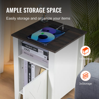 Bijzettafels – Nachtkastje – Side Table – Eettafel – Salontafel – Set Van 2 – Ingebouwde USB- en Stroomvoorziening – Krasbestendig Houtdecor
