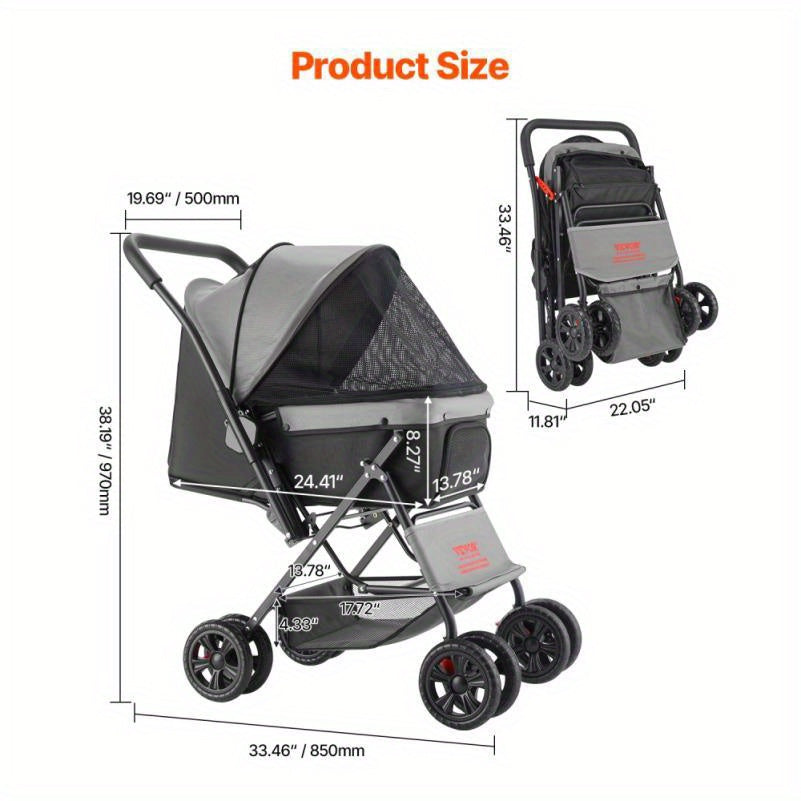 Hondenbuggy – Dierenwagen – Wandelwagen – Hondenkar – Huisdierenbuggy – Inklapbaar – Omkeerbare Duwbeugel – Roestvrij Stalen Frame – Geschikt tot 20 kg
