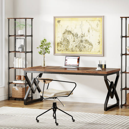 Bureautafel – Computerbureau – Werkplektafel – Studietafel – Kantoortafel – Bruin – 160x70x75 cm – Dikke Houten Tafelplaat Met Metaal Frame
