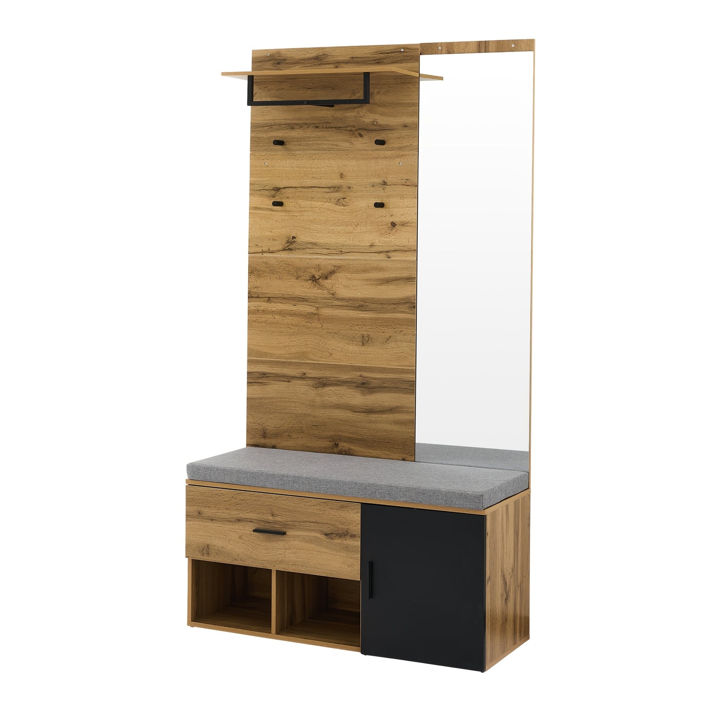 Houten Meubelset Hal – Kledingkast – Schoenenbank – Spiegel – Opbergkast – Hardhout Particleboard – Functioneel Zonder Stroom – Ruimtebesparend Design
