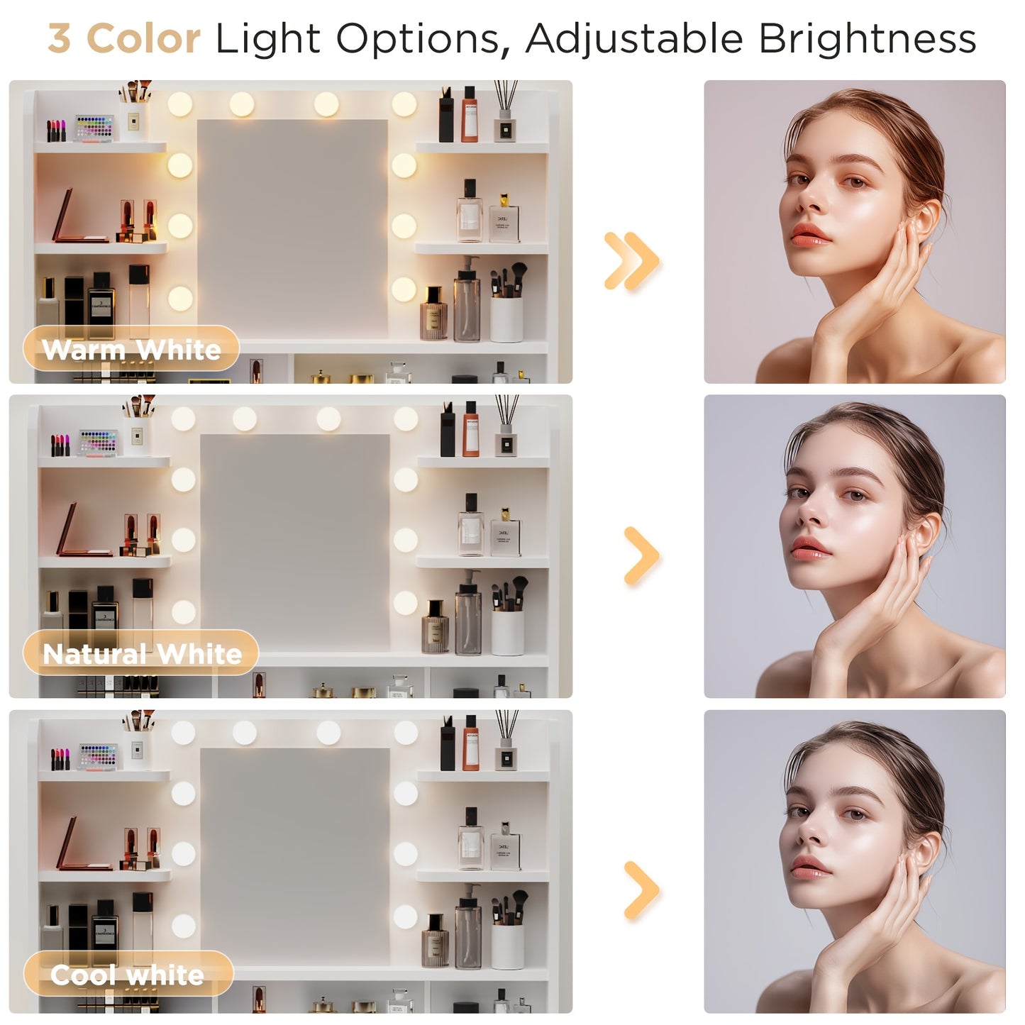 Kaptafel – Make-up Tafel – Dressing Table – Cosmeticatafel – Spiegeltafel – Wit – LED Verlichting Met Instelbare Helderheid – Opberglades En Open Vakken