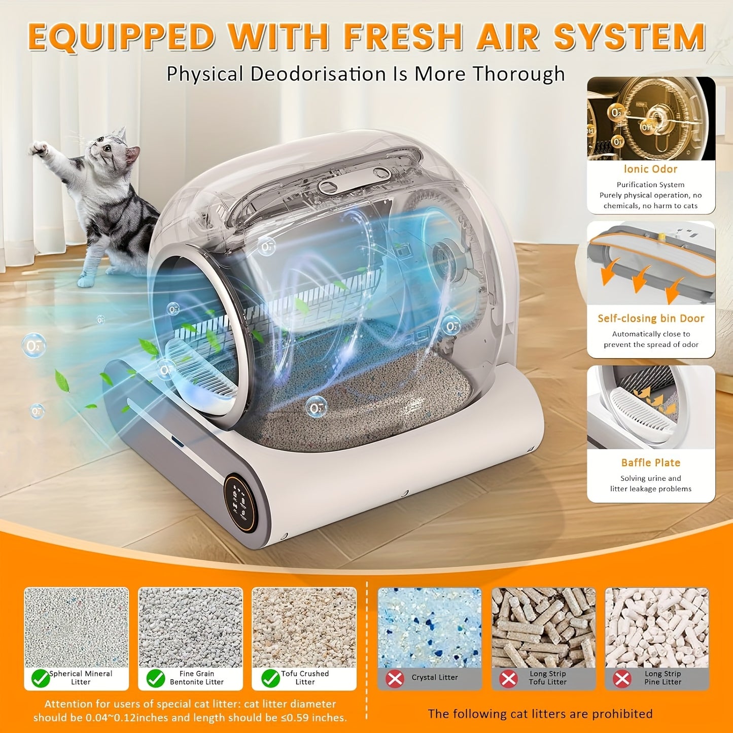 Zelfreinigende Kattenbak – Automatische Kattenbak – Robot Kattenbak – Slimme Kattenbak – App Bediening – Extra Groot 65L + 9L – Geurcontrole & Negatieve Ion Sterilisatie