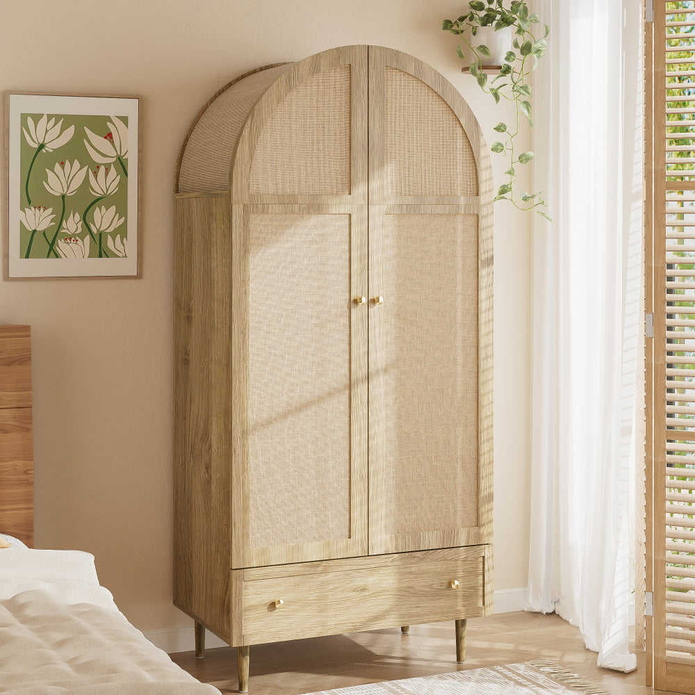 Modern Freestanding Wardrobe with Fabric Doors & Drawers - Oak-Finish, Easy Assembly, 68.58cm+ Height, 3.2+ Cu Ft Capacity, -Standing Dresser for Bedroom/, Wood Color (No Wood)