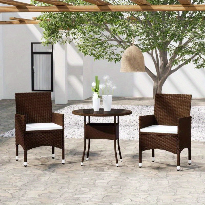 Tuinset 3-delig – Tuinmeubelset – Bistroset – Loungeset – Balkonset – Poly Rattan – Weerbestendig – Compact & Lichtgewicht – Bruin