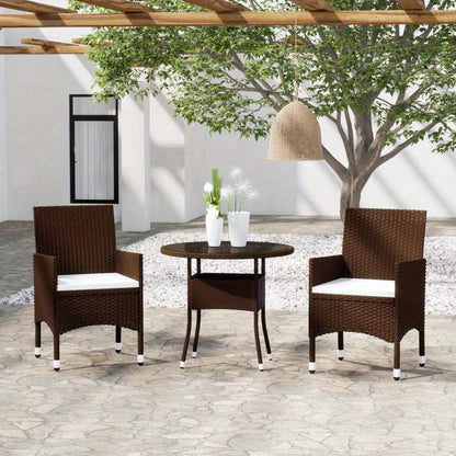 Tuinset 3-delig – Tuinmeubelset – Bistroset – Loungeset – Balkonset – Poly Rattan – Weerbestendig – Compact & Lichtgewicht – Bruin