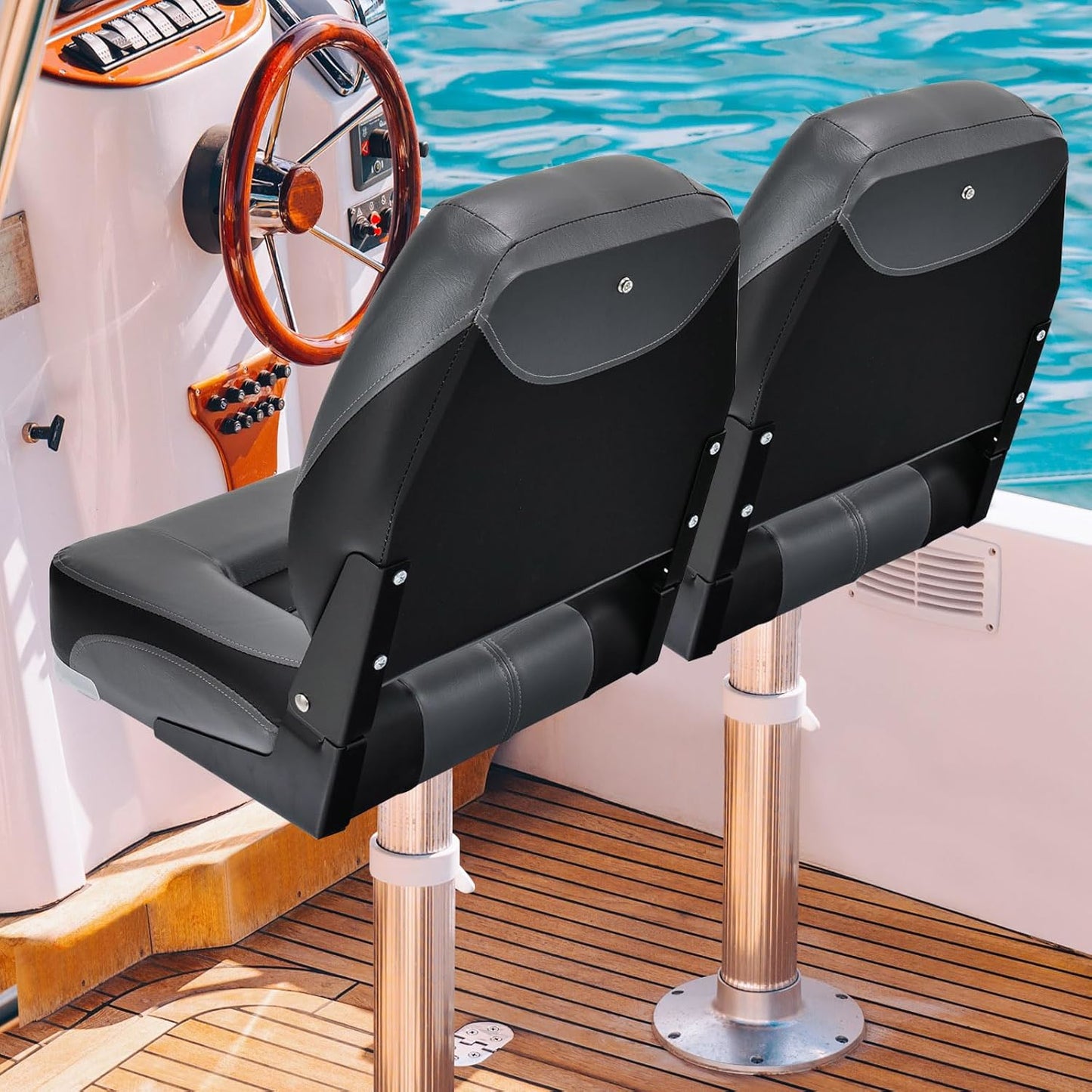 Bootstoel – Bootstoelen – Bootmeubel – Bootuitrusting – Kampeerstoel – Opvouwbaar – Ergonomisch – Dikke Foamvulling – Weerbestendig Zwart – Set van 2