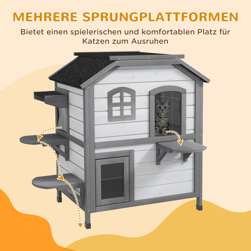 Kattenhuis – Kattenhok – Katten Shelter – Katten Verblijf – Kattenhuisje – 2 Laags Ruim Design – Weerbestendige Materialen Met Ventilatie Mesh