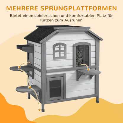 Kattenhuis – Kattenhok – Katten Shelter – Katten Verblijf – Kattenhuisje – 2 Laags Ruim Design – Weerbestendige Materialen Met Ventilatie Mesh