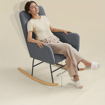 Schommelstoel – Relaxstoel – Fauteuil – Loungestoel – Zitzak – Met Armleuningen – Fleece Bekleding – Stalen Frame Met Rubberen Houten Poten – Max. Draagkracht 160 kg