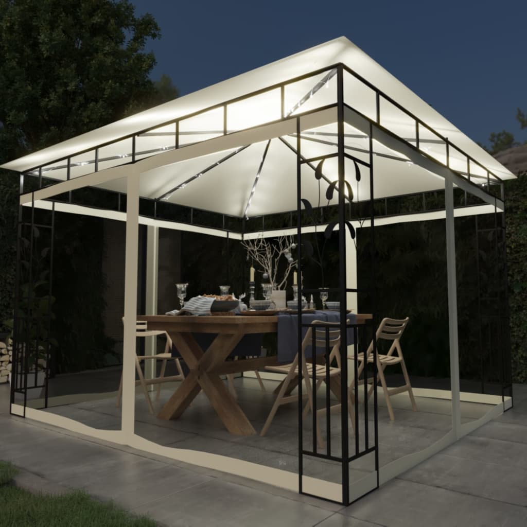 Luifel – Tuinklambuis – Overkapping – Terrasoverkapping – Zonneluifel – 3x3 Meter – Stabiel Stalen Frame – Ingebouwde Lichtslinger