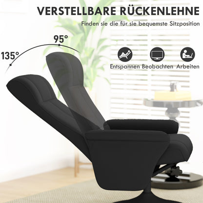 Tv-stoel – Relaxfauteuil – Draaifauteuil – Ligstoel – Lounge stoel – Microvezel Zitting – Draaibaar Met Rugleuning Tot 135° – Draagvermogen 150 kg