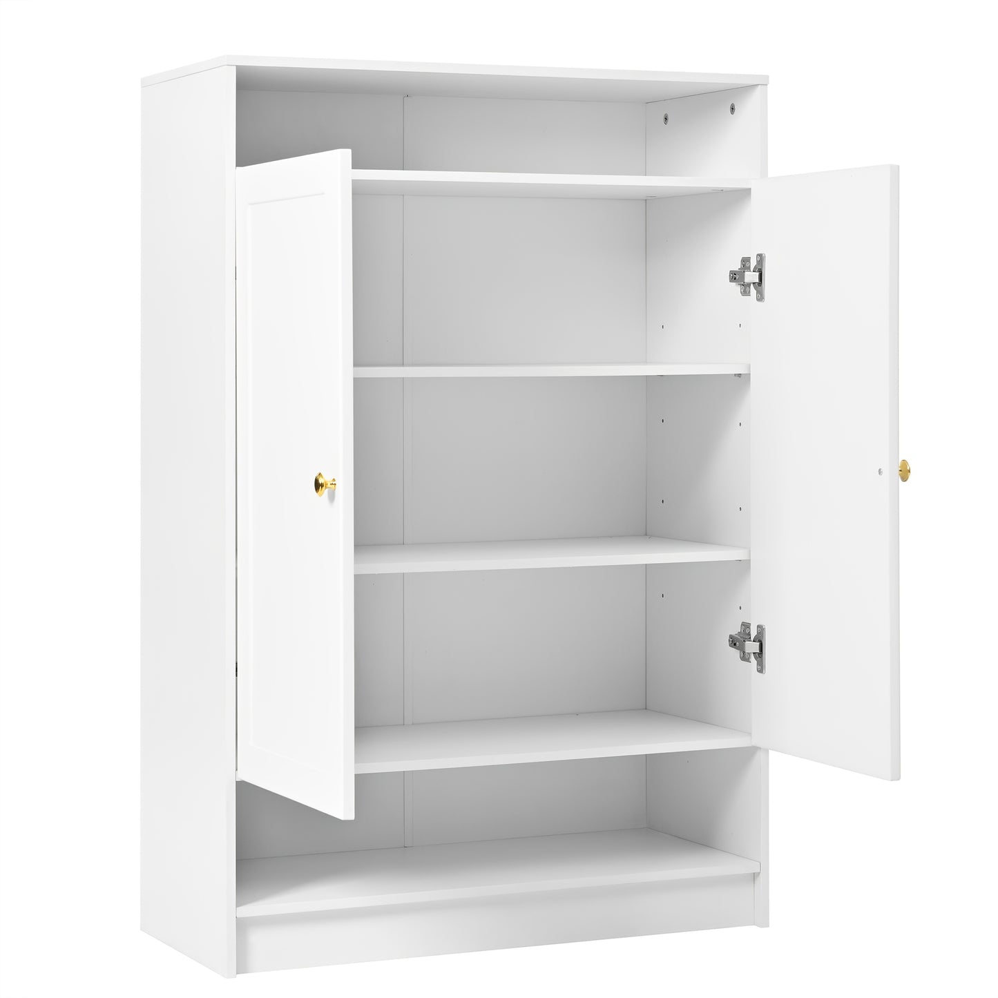 Schoenenkast – Schoenenrek – Schoenenopberger – Halkast – Schoenenkastje – Vloerstaand – Verstelbare Planken – Bamboe Wit Met Gouden Handvat
