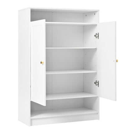 Schoenenkast – Schoenenrek – Schoenenopberger – Halkast – Schoenenkastje – Vloerstaand – Verstelbare Planken – Bamboe Wit Met Gouden Handvat