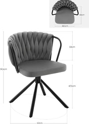 Eetkamerstoel - Set van 2 stoelen - Fluweel eetkamer stoel - Eettafel stoel - Fauteuil - Velvet - Armleuning - Draaibaar - Zwarte Poot - Grijs