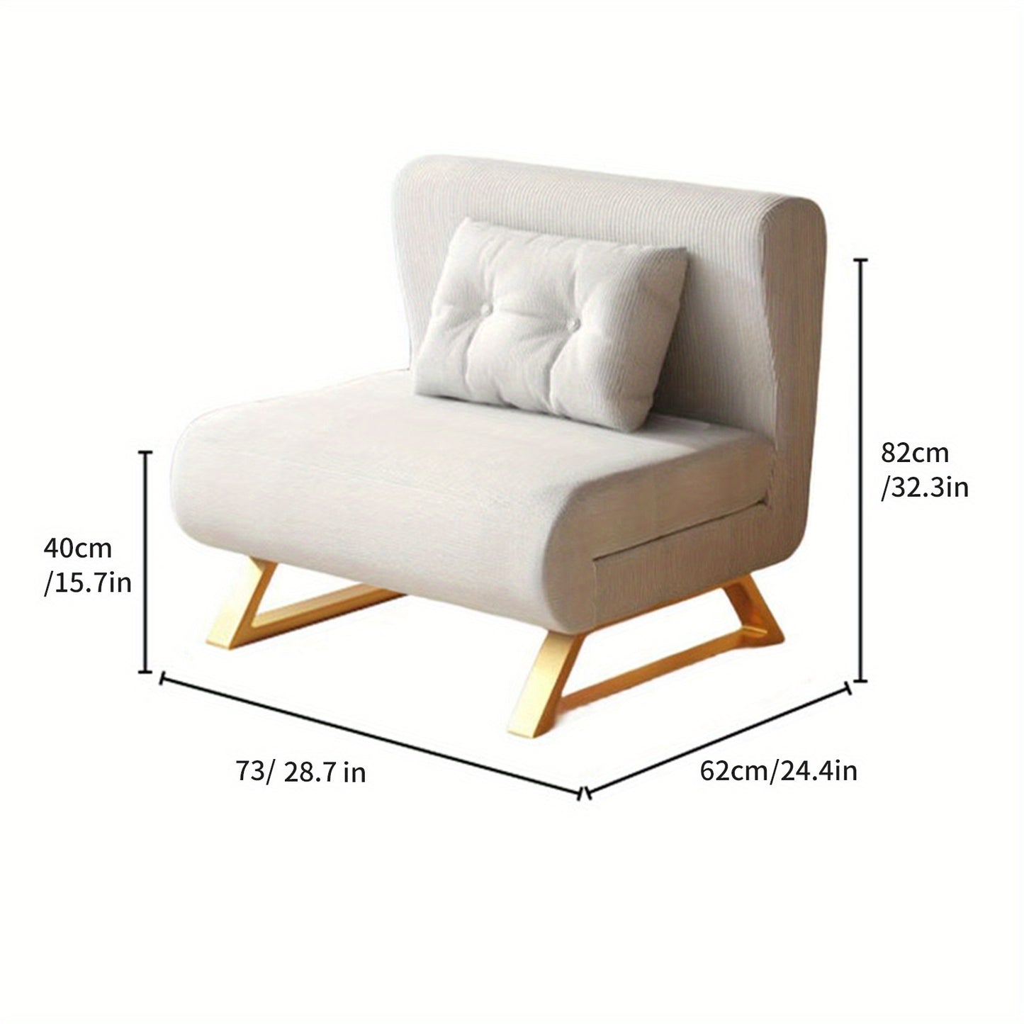 Slaapbank – Bedbank – Slaapstoel – Logeerbed – Opklapbare Bank – Verstelbare Rugleuning 90°-180° – Comfortabele Latex Vulling – Inclusief Kussen – Beige Stof – Metalen Pootjes