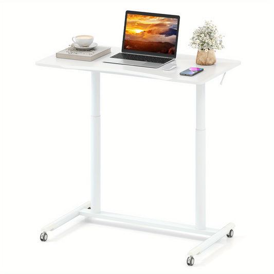 Zit Sta Bureau – Staand Bureau – Verstelbaar Bureau – Ergonomisch Bureau – Kantoor Bureau – Gasveer Mechanisme – Hoogwaardig MDF Wit – 90 kg Draagvermogen