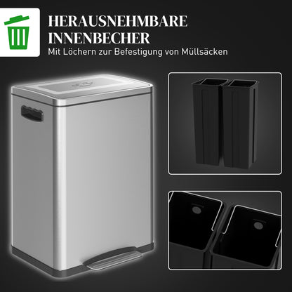 Prullenbak – Afvalbak – Pedaalemmer – Afvalemmer – Vuilnisbak – RVS 2x20 Liter – Voetpedaal Bedienbaar – Fingerprint Resistant