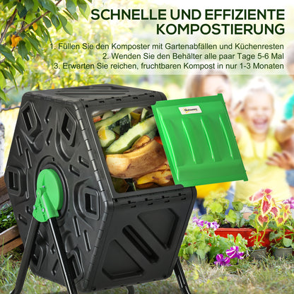 Compostbak – Compostton – Gft-container – Compostvat – Compostcontainer – 65 Liter Inhoud – Draaibaar Ontwerp Met 24 Ventilatiegaten