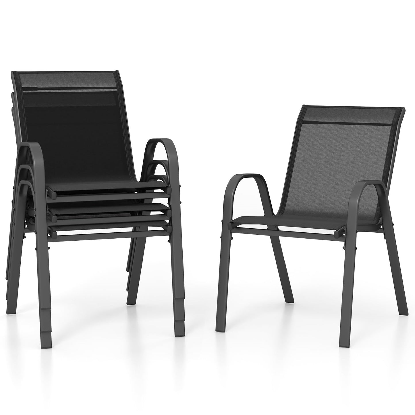 Tuinstoelen – Tuinstoelen – Balkonstoelen – Terrasstoelen – Stapelbare Stoelen – Metalen Frame – Ergonomisch Met Armleuningen – Draagvermogen 150 kg – Zwarte Textiel Bekleding