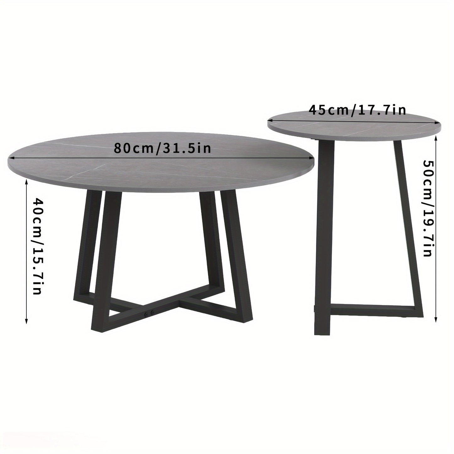 Bijzettafels – Salontafels – Side Tables – Tafeltjes – Nachtkastjes – Set Van 2 Ronde Tafels Zwart – Marmerlook Gesinterd Steen – Zwart Metaalframe
