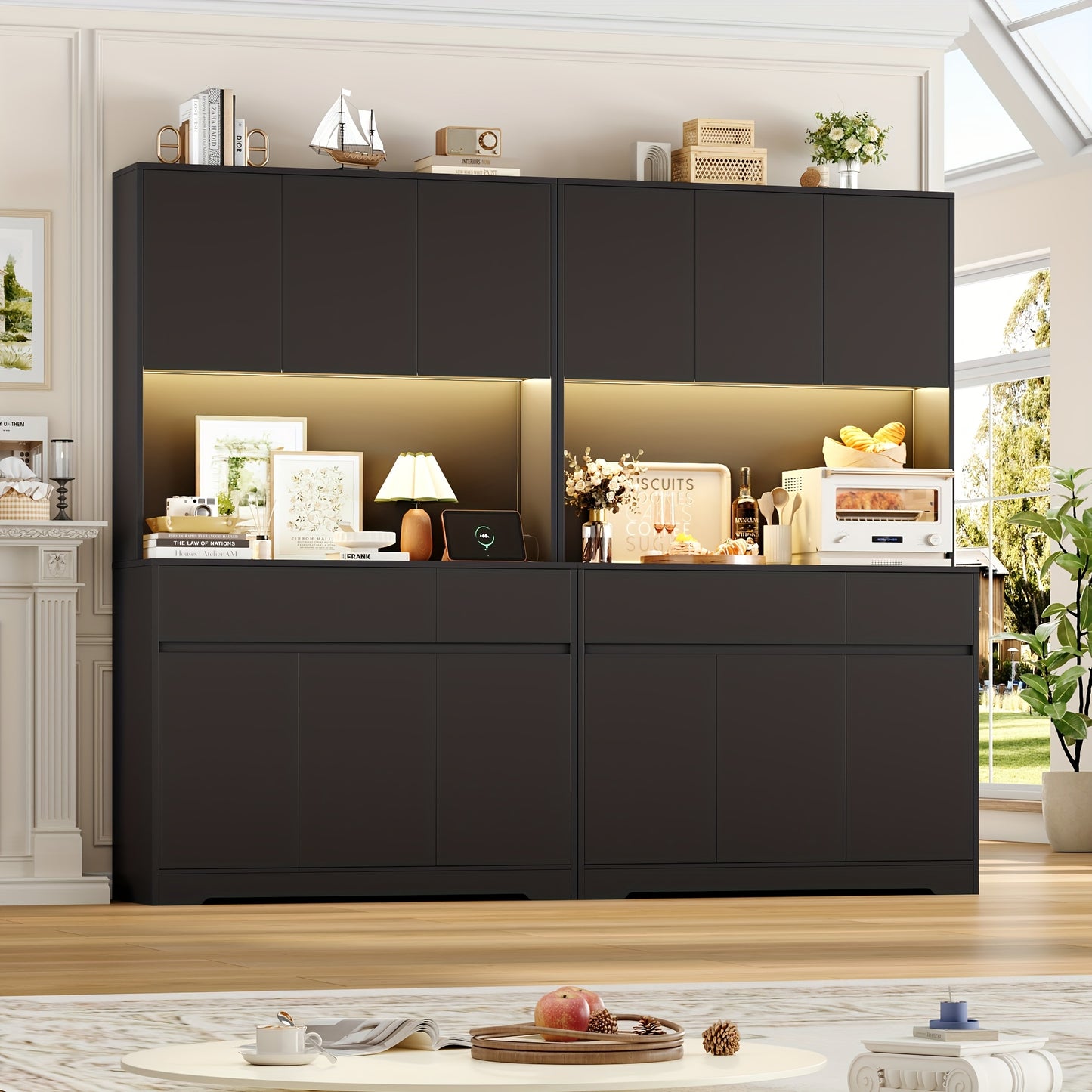 Keukenkast – Opbergkast – Buffetkast – Dressoir – Wit – Grote Opbergruimte – Verstelbare Planken – Spaanplaat Met Glas
