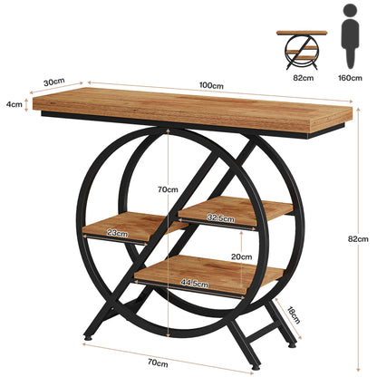 Slank Haltafelt – Smal Sofa Sidetable – Smalle Opbergtafel – Gangtafel – Metaal Houten Frame – 100 cm Breed – 4 cm Dikke Bladen – Robuust & Duurzaam