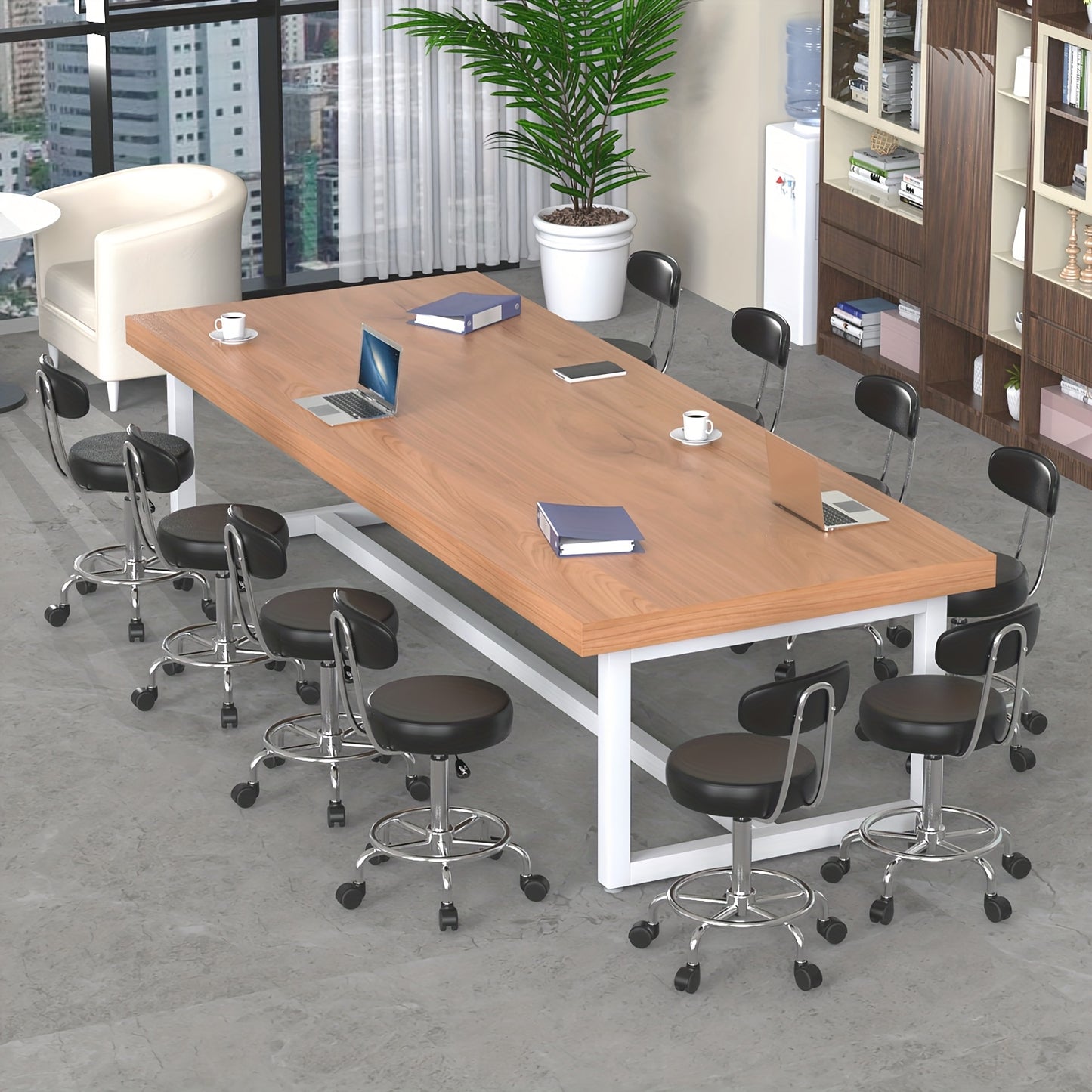 Rollkruk Set 2 Stuks – Bureaustoel – Werkkruk – Salonkruk – Drafting Stool – Ergonomisch Met Rugleuning – Hoogte Verstelbaar PU Leder