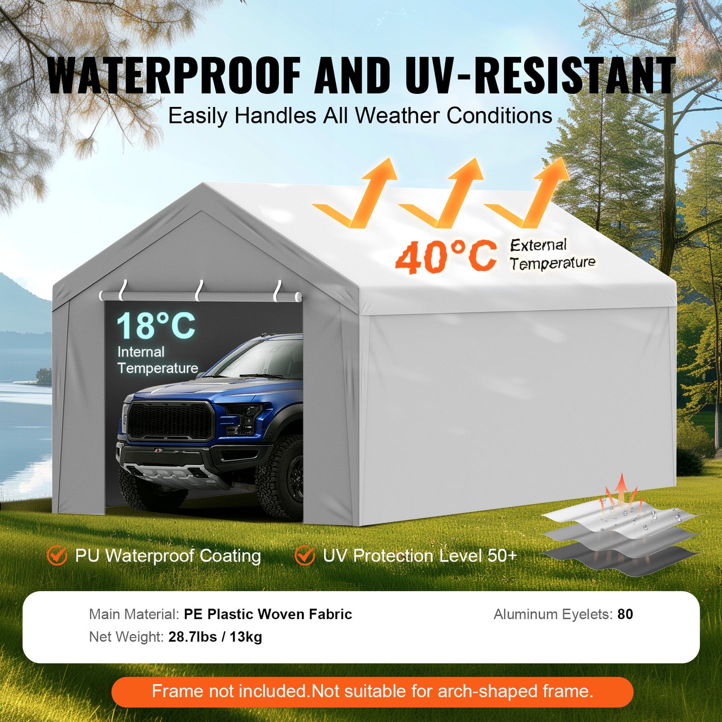Carport Zeil – Canopy Doek – Carporthoes – Garage Tent Zeil – Vervangingshoes 10x20 ft – Waterdicht PE Materiaal – UV50+ Bescherming