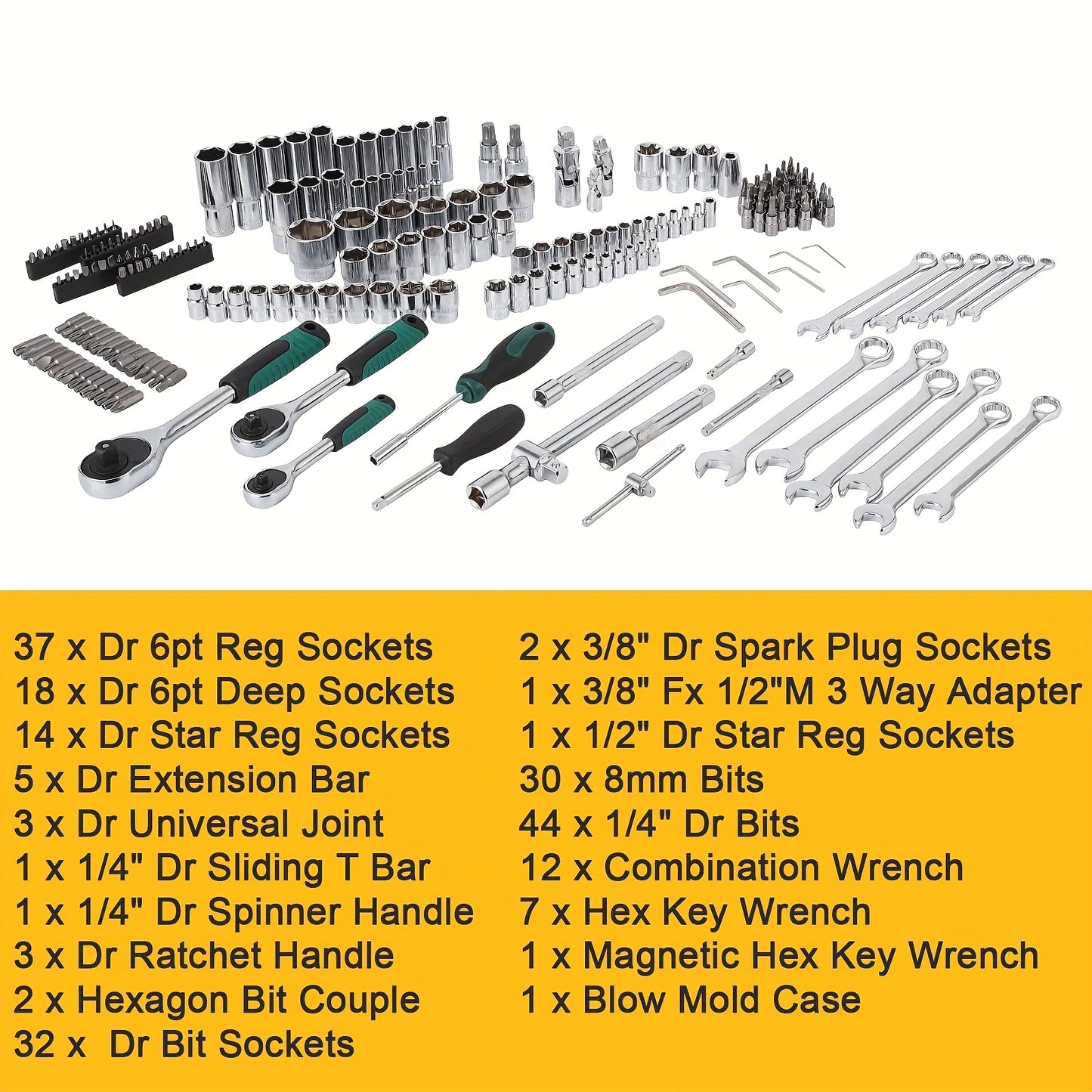 216pcs Heavy-Duty Mechanic Tool Set with Sockets, Wrenches & -Resistant Case - Professional Automotive Repair Kit, Metric/Imperial-Compatible (No Power Tools) - All-in-One Tool Combination Set for DIY, Home, & Workshop, Tool