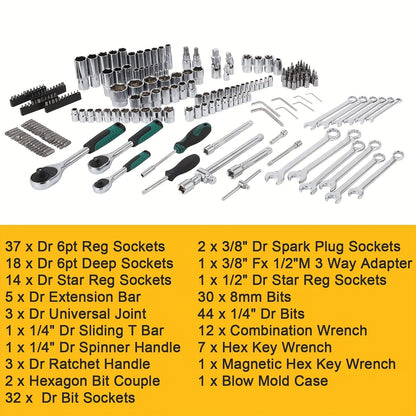 216pcs Heavy-Duty Mechanic Tool Set with Sockets, Wrenches & -Resistant Case - Professional Automotive Repair Kit, Metric/Imperial-Compatible (No Power Tools) - All-in-One Tool Combination Set for DIY, Home, & Workshop, Tool