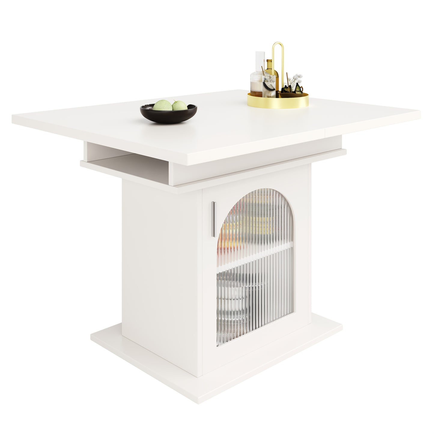 Telescopic Dining Table with Storage - Space-Saving Collapsible Kitchen & Living Room Table, 140x80cm, White Modern Design, Easy Assembly, Ideal For Small Spaces, Dining Table For Kitchen, Contemporary Furniture, Sleek Furnit