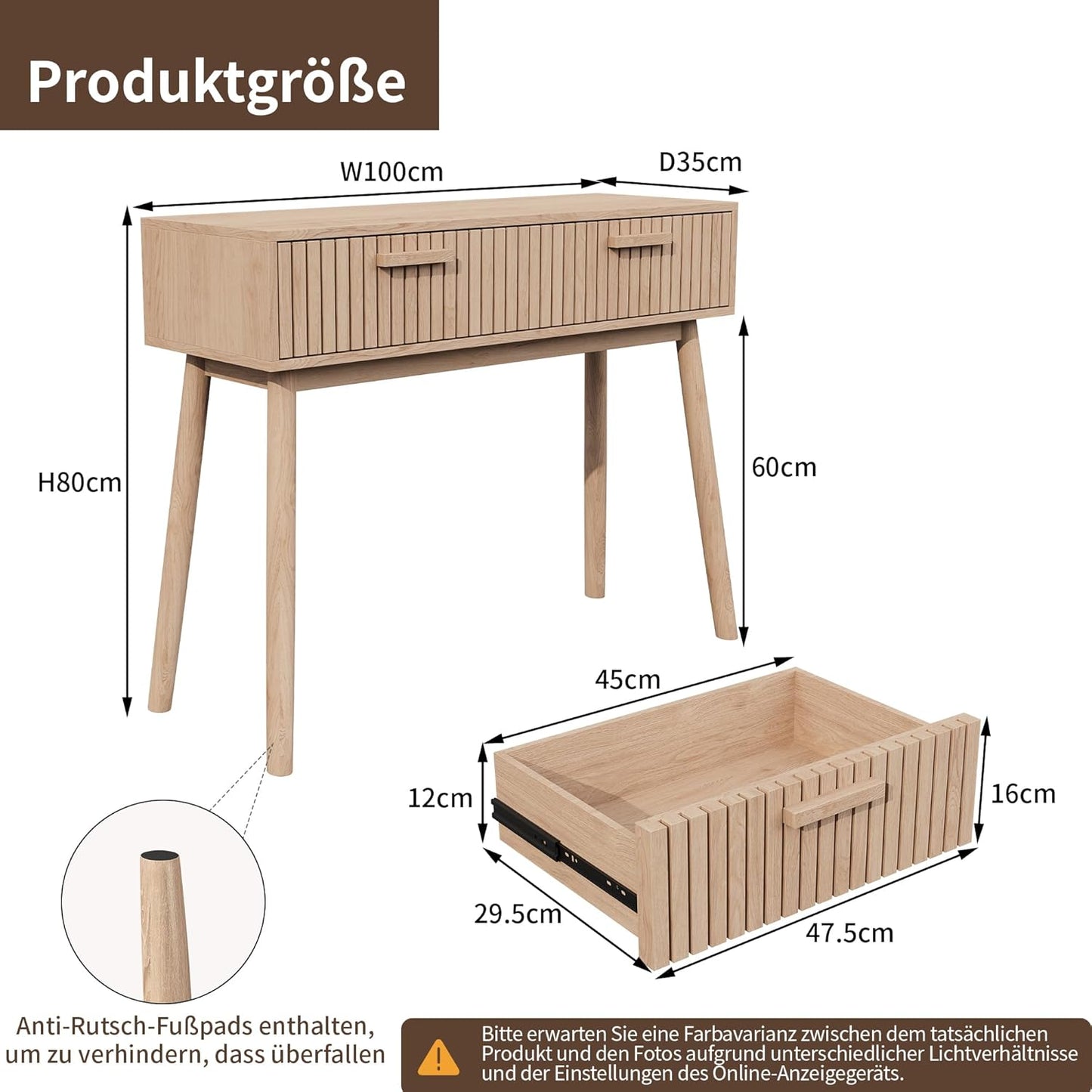Houten Kaptafel – Make-uptafel – Schoonheidstafel – Sidetable – Bureau – Duurzaam Natuurlijk Hout – Twee Ruime Laden
