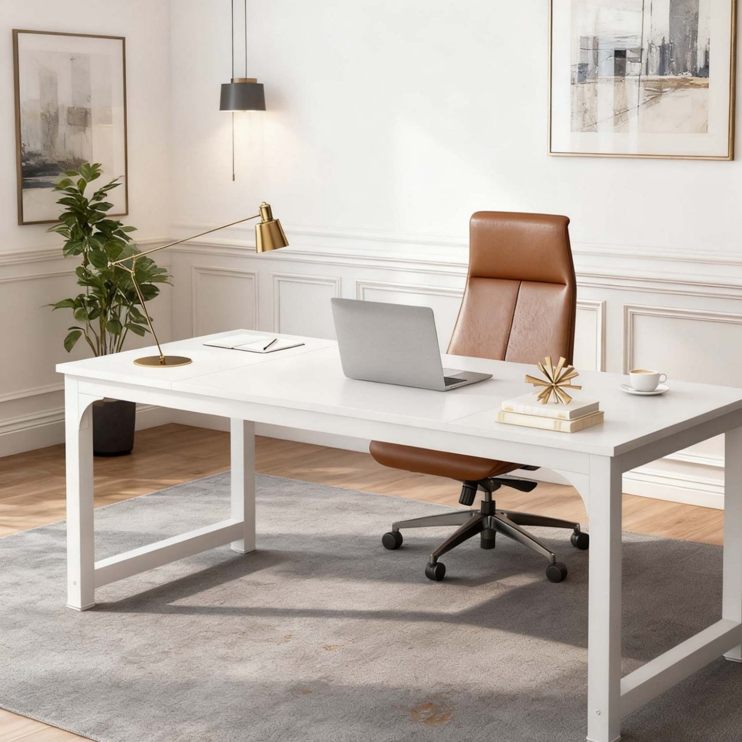 6-Foot Conference Table, Measuring 179.98 cm Wide by 79.98 cm Deep, Suitable for Meeting Rooms And Boardrooms, Featuring a Splicing Board with a Metal Frame, in White, Ideal for Christmas Holiday Decoration.