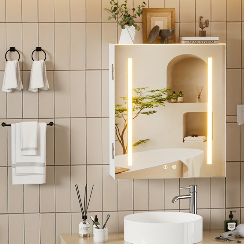 Badkamerspiegelkast – Spiegelkast – Badkamerkast – Wandkast – Medicijnkast – Aluminium Frame – Verstelbare Glazen Planken – Ruimtebesparend Design – Wit 60x50,6x15,3 cm