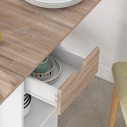 Uitschuifbare Eettafel – Inklapbare Tafel – Keukentafel – Uitklapbare Tafel – Compacte Eettafel – Modern Design – Ruimtebesparend Met Lade – Eikenhout Look