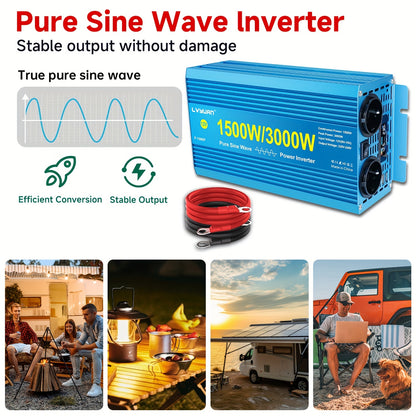 Omvormer 12V Naar 230V – DC Naar AC Converter – Power Inverter – Zuivere Sinus Omvormer – 1500W / 3000W Pieklast – LCD & LED Display – Aluminium Behuizing