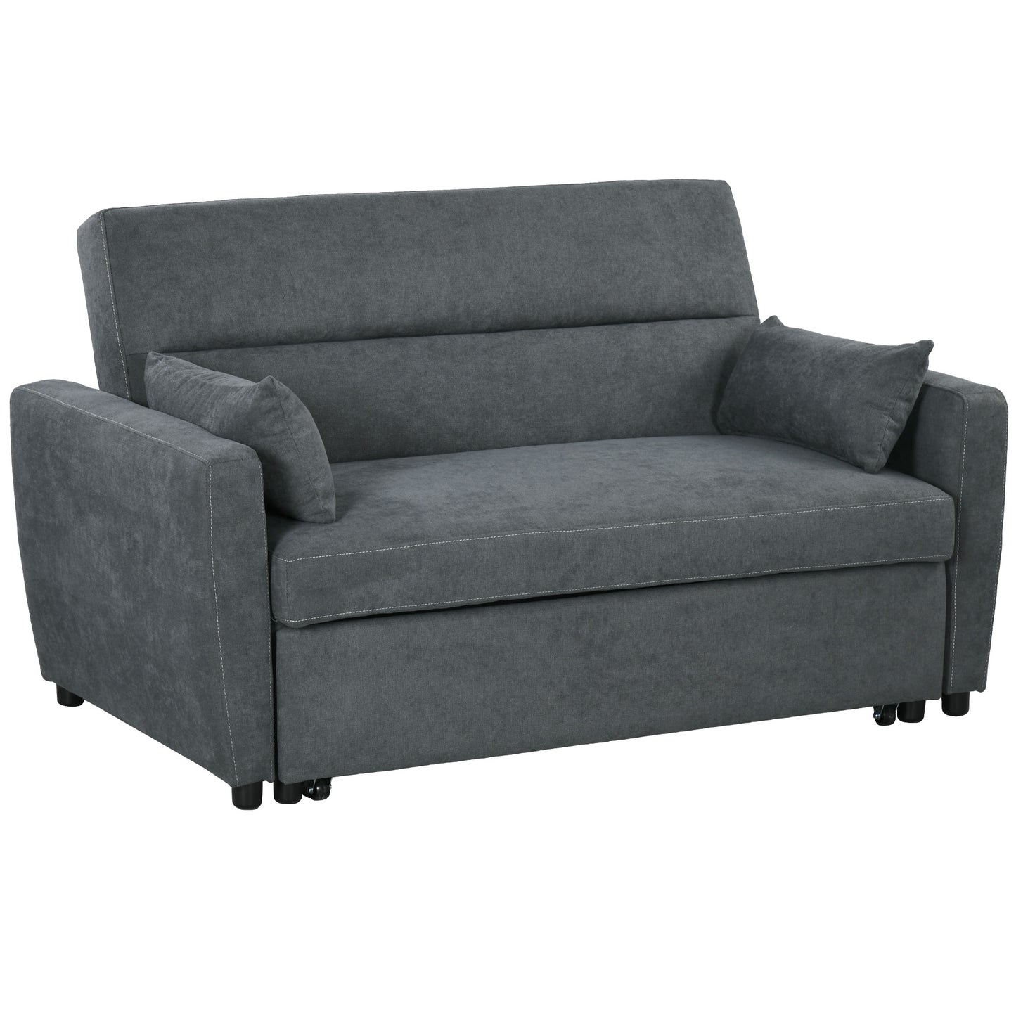 Slaapbank – Bank – Sofa – Bedbank – Logeerbed – 2-Zits – Verstelbare Rugleuning – Fluwelen Bekleding – Stevig Eucalyptus Houten Frame – Donkergrijs