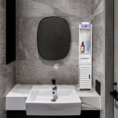 Toiletpapierhouder Vrijstaand – Toiletrolhouder Badkamer – Toiletpapier Organizer – Toiletrolhouder Met Opbergruimte – Toiletrolhouder Staand – 2-in-1 Opberger Met Deurtje – Compact 16x16x80 cm – Waterbestendig Kunststof