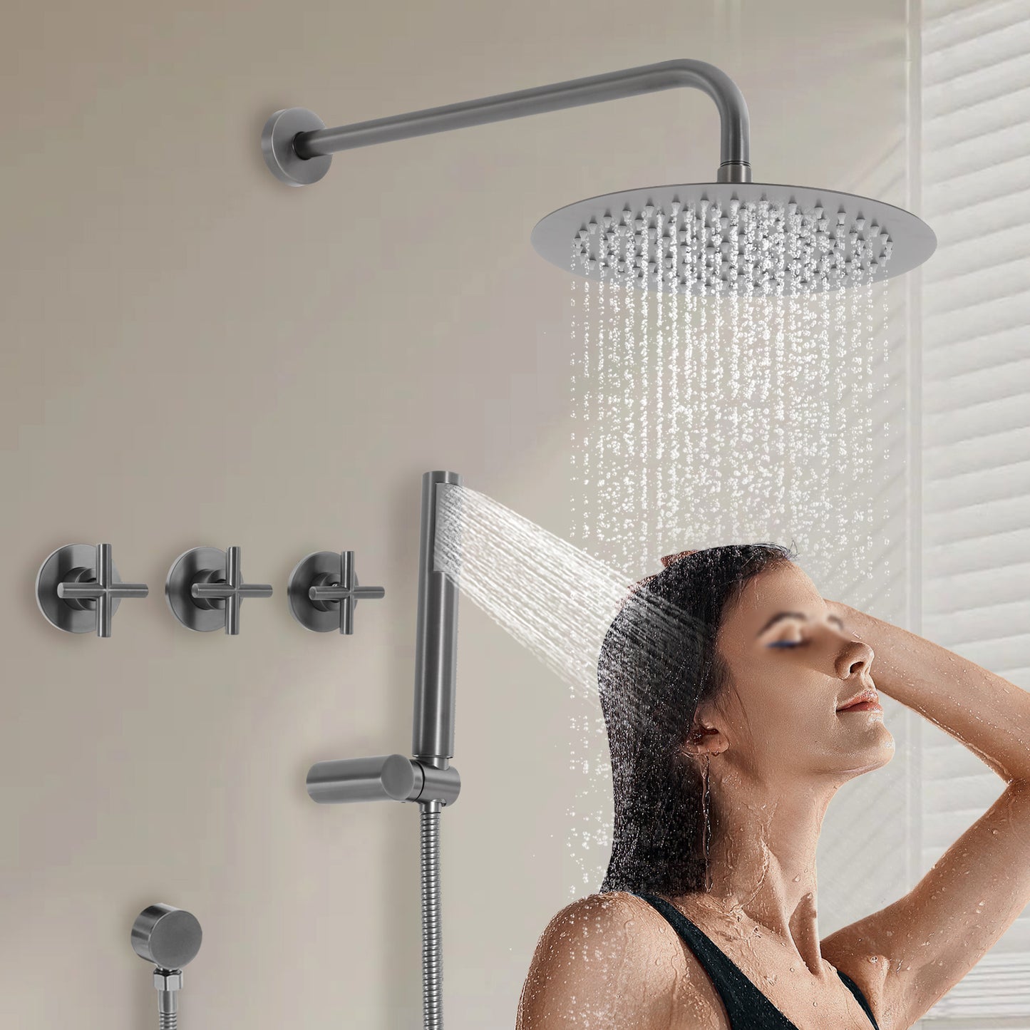 Modern Wall-Mounted Bath Tap with Handheld Shower - Stainless Steel Dual Function Mixer Tap, 24.99cm Rainfall Showerhead & Adjustable 45° Handheld Spray, Rust-Resistant Bathroom Faucet for Spa-Like Shower Experience, Contemp