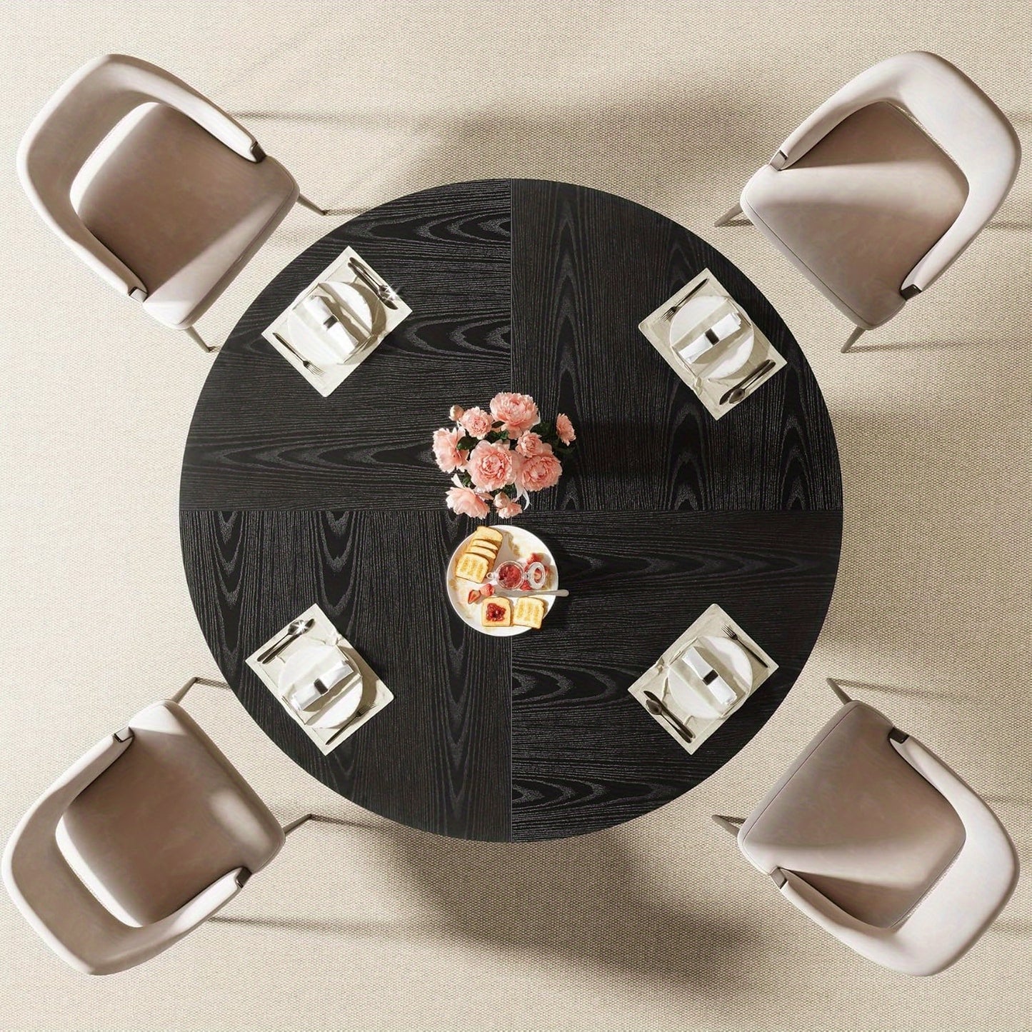 Ronde Eettafel – Eettafel Rond – Keukentafel – Eetkamertafel – Tafel Rond – 120 cm Diameter – MDF Tafelblad – Mat Zwart Metalen Onderstel