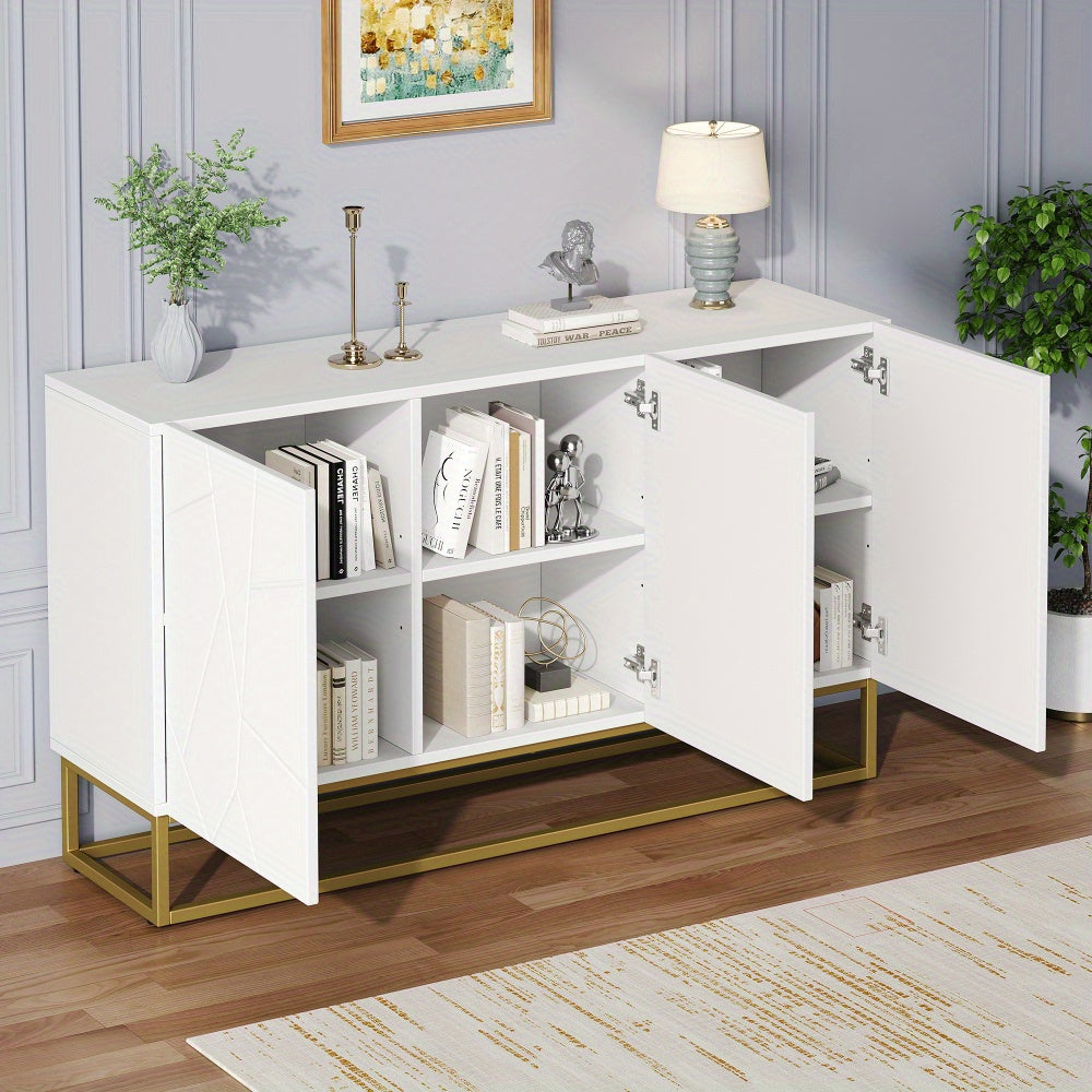 Dressoir – Opbergkast – Ladekast – Buffetkast – Woonkamerkast – Modern Wit – Hexagonaal Ontwerp – Stevig Metalen Frame – 130 cm Breed – Vloermontage