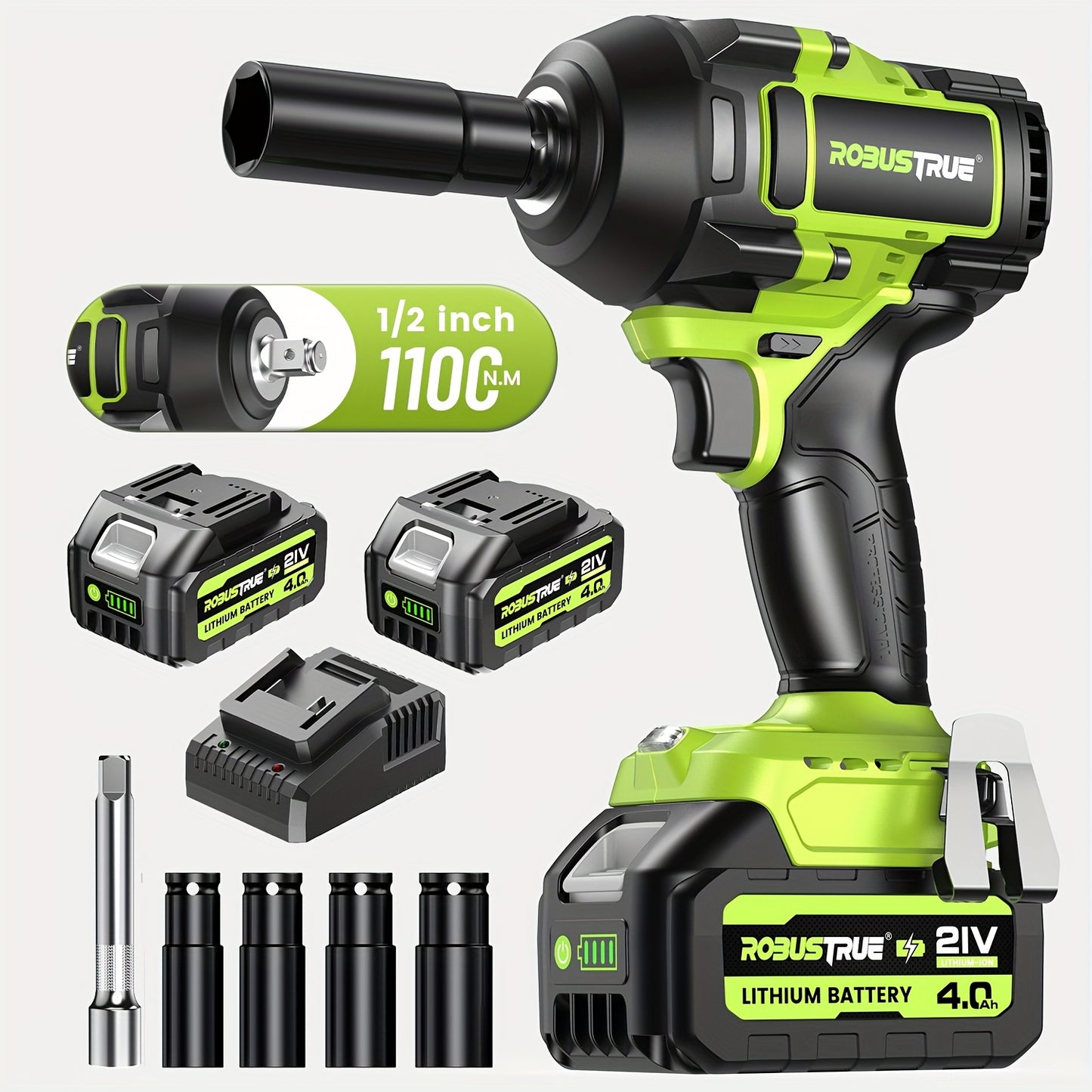 Accu Slagschroevendraaier – Slagschroevendraaier – Slagmoersleutel – Impact Wrench – Elektrische Slagschroevendraaier – 21V 1100 N.m Max Koppel – Brushless Motor – 2x 4.0Ah Accu